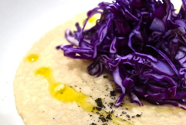 Cannellini bean mash with black lava salt feature